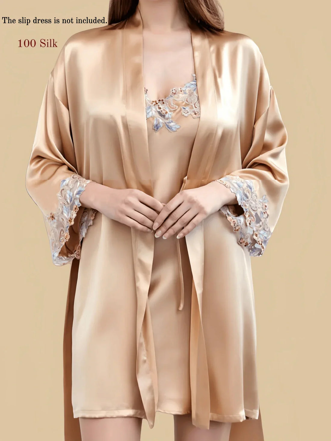 100% Mulberry Silk 19Momme Lace Nightgown & Kimono Robe Set