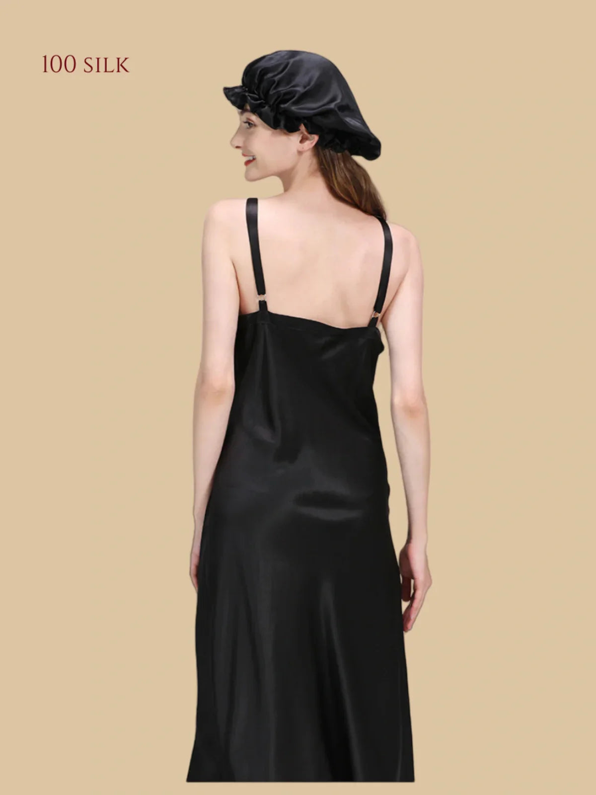 100% Mulberry Silk 22Momme V-Neck Spaghetti Strap Midi Nightgown