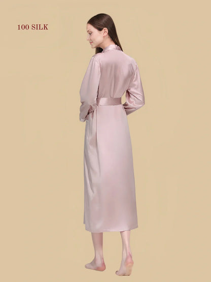 100% Mulberry Silk 19Momme Long Sleeve Midi Women&