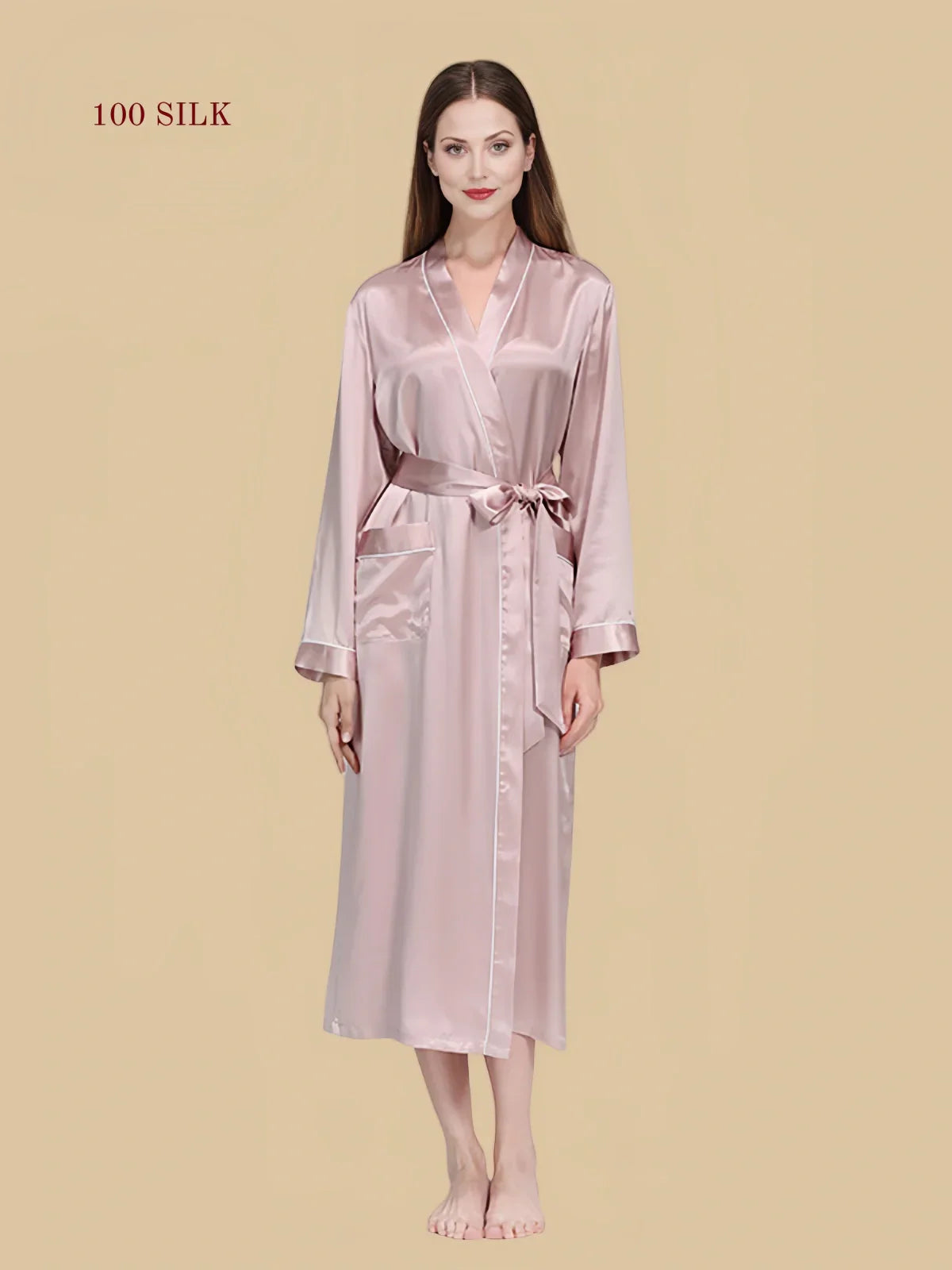 100% Mulberry Silk 19Momme Long Sleeve Midi Women&