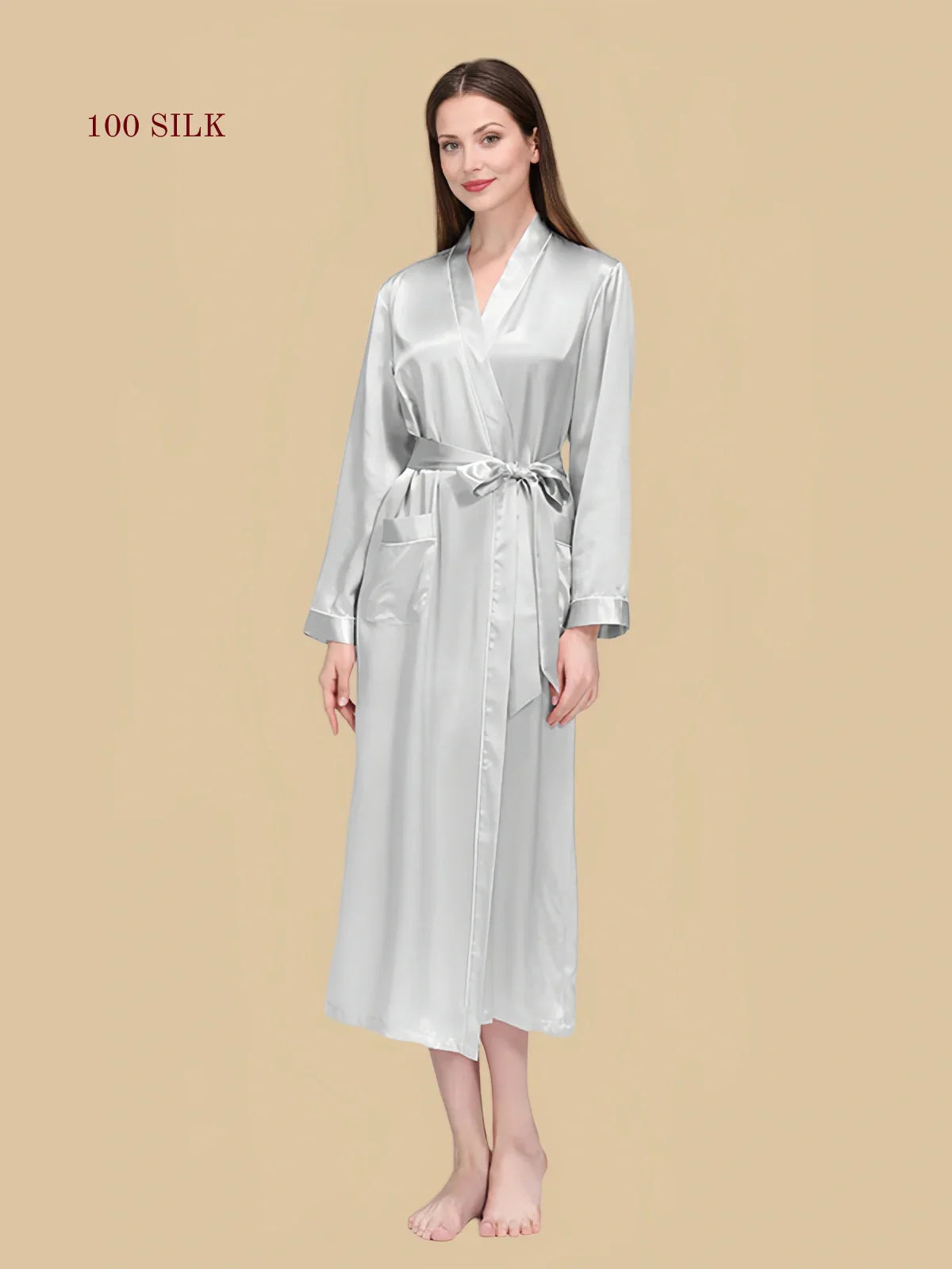 100% Mulberry Silk 19Momme Long Sleeve Midi Women&